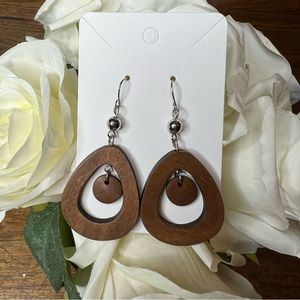 Earrings Wooden Dangle on Silver Colored Metal